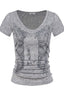 V Neck Printed Shoulder Fit Cropped Slim T-shirt