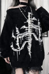 Y2K Harajuku Dark Print Off Shoulder Knit Sweater