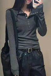 Vintage Y2k Streetwear Slim Long-sleeve Knit Top