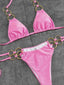 Solid Color Metal Buckle Backless Swimwear