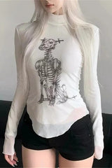 Punk Mesh Patchwork Slim Fit Long Sleeve T-shirt