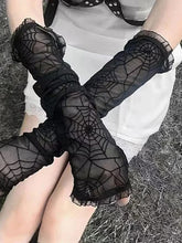 Lace Mesh Spider Web Fingerless Gloves