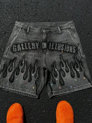 Distressed Rhinestone Embellished Denim Shorts