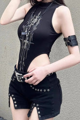 Low Waisted Slit Detail Denim Shorts