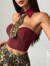 Wild Leopard Print Halter Boned Crop Corset