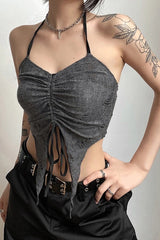 Gothic Buckle Camisole Long Sleeve Crop Top