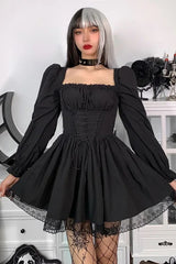 Lace Puff Sleeve Bandage Bodycon Mini Dress