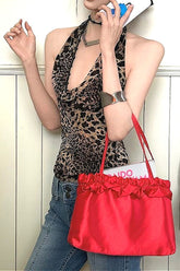 Y2K Leopard Mesh Cowl Halter Top