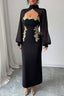 Gold Tone Floral Trim Maxi Dress