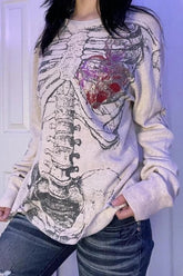 Y2K Gothic Skeleton Graphic Knit Top
