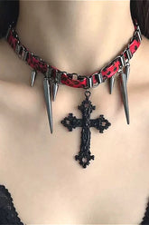Gothic Leopard Print Studded Cross Necklace