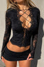 Floral Lace Up Front Crop Tops