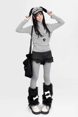 Grunge Striped Contrast Turtleneck Long-sleeve Knit Top