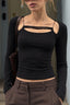 Strappy Cutout Long Sleeve Crop Tops