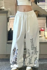 Gothic Letter Print Track Pants