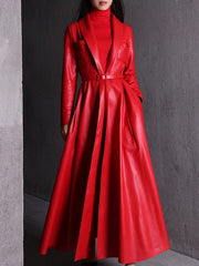 Skirted Maxi Length Leather Long Coat