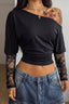 Asymmetric Lace Sleeve Crop Tops