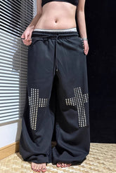Gothic Rhinestone Drawstring Pants