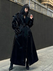 Long Belted Patent Leather Long Coat