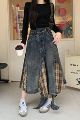 Punk Streetwear Retro Asymmetrical Mid-Length Denim Skirt