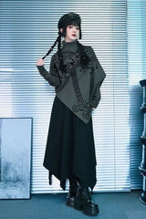 Asymmetric Jacquard Batwing Sleeve Sweater