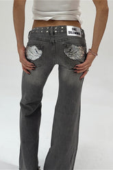 Y2K Wing Print Rhinestone Pants