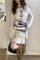 Punk Printed Crew Neck Slim Knit Top