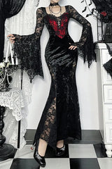 2000s Vintage Gothic Chain Lace Splicing Maxi Dress