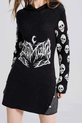 Halloween Skull Hooded A-Line Dress