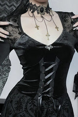 Dark Velvet Gothic Flare Sleeve Bandage Vintage Mini Dress