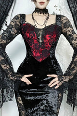 2000s Vintage Gothic Chain Lace Splicing Maxi Dress