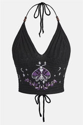 Gothic Moth Embroidery Halter Top