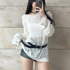 Hollow Knit Long Sleeve Top
