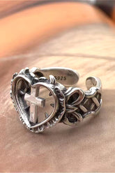 Silver Plated Abbey Cross Heart Ring
