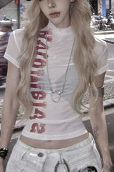 Sheer Mesh Short Sleeve Crop Mesh Top