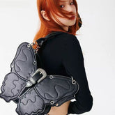 Y2K Punk Butterfly Pu Leather Gothic Versatile Large Capacity Trend Bag Black Halloween