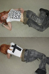 Emo Girl Punk Print Slim Crop Top