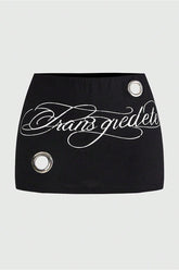 Letter Print Metal Eyelet Skirt