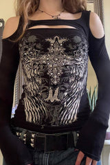 Gothic Graphic Hollow Out T-Shirt