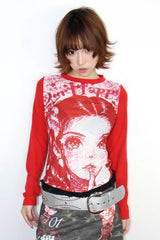 Y2K Anime Print Knit Top