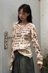 Y2K Grunge Letter Print Knit Top