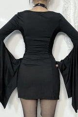 Goth Dark Batwing Sleeve Pleat Bodycon Mini Dress