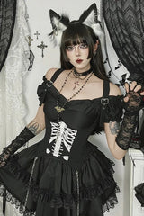 Black Ruffled Tiered Puff Sleeve Gothic Lolita Mini Dress
