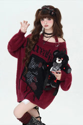 Y2K Japanese Sweet Cool Off-Shoulder Soft Loose Knit Sweater