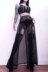 Y2K Goth Grunge Patchwork Eyelet Skirt