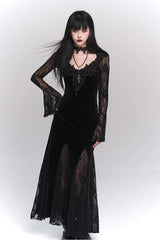 American Gothic Vintage Lace Patchwork Flare Sleeve Maxi Dress