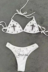 Punk Street Letter Cross Halter Swimwear