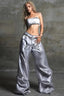 High Waist Cyber Print Wide Leg Fold Drop Pants