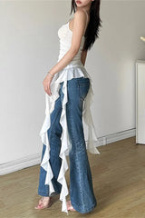 Gradient Ruffle Tassel Sling Sweet Retro Sexy Mini Dress