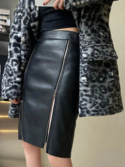 Double Slit Zipper Midi Skirt